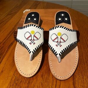 Jack Rogers White Leather Pickle Ball Thong Style Sandals